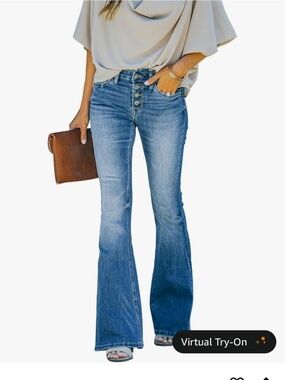 KUNMI Women's Flare Bell Bottom High Waisted Wide Leg Bootcut Blue Jeans size 12